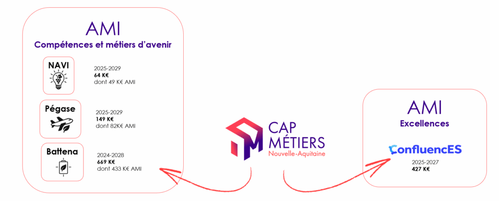 Schéma représentant les Appels à Manifestation d'Intérêt sur lesquels œuvre Cap Métiers.